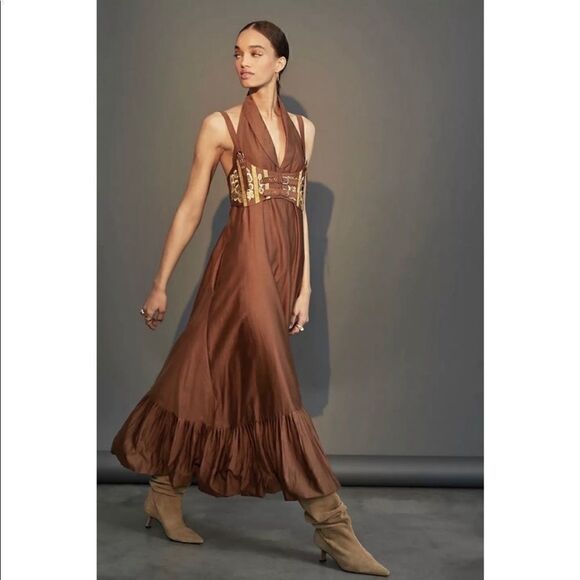 Anthropologie x Nikita Mhaisalkar Flounced Maxi Dress Size 0P - Picture 1 of 6